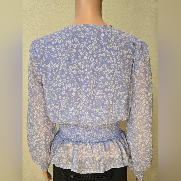 Japna Wrap Around Blouse Size Medium  V Neck Long Sleeve Blue - Picture 3 of 8